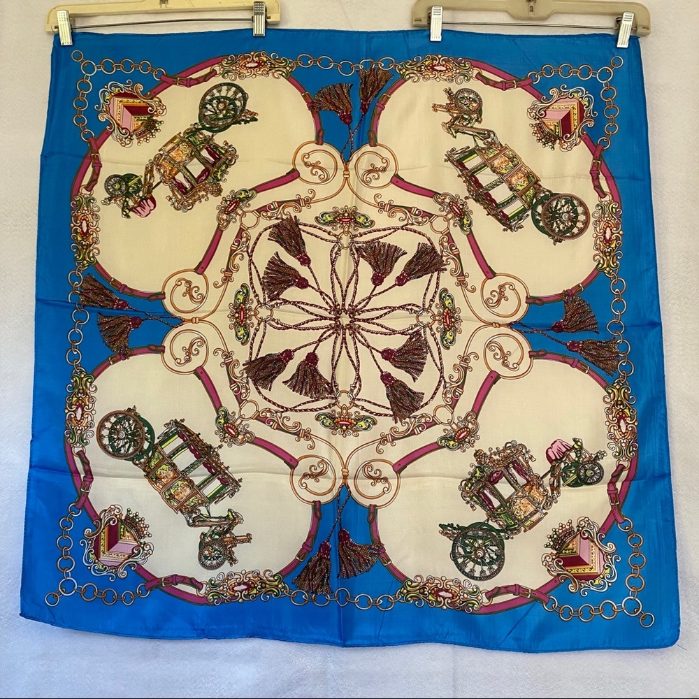 SALE 2/$27 3/$37 4/$45 Sky Blue & Cream Carriage Motif Scarf